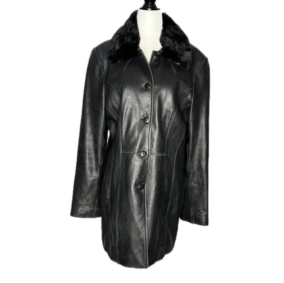 Danier Jackets & Blazers - Danier Black Leather Button Up Coat